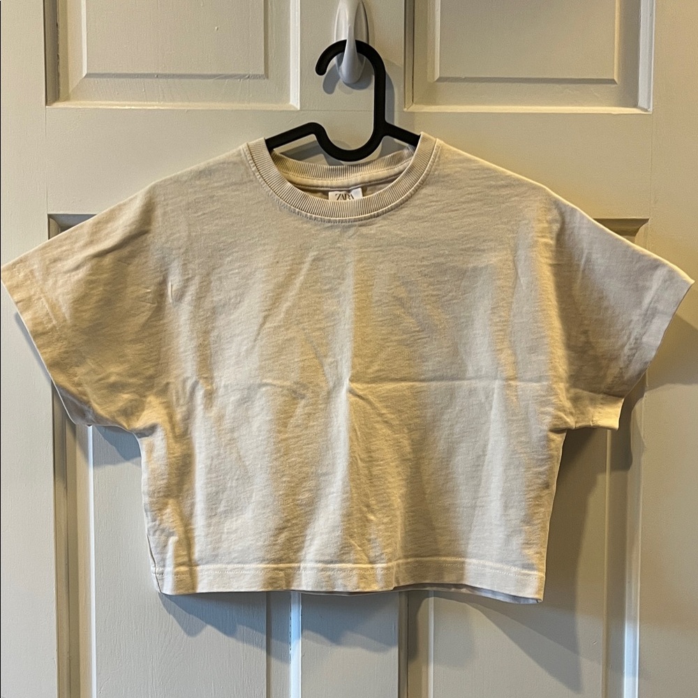 Zara Kids Cream Tan Beige Crop T-Shirt Size 9-10